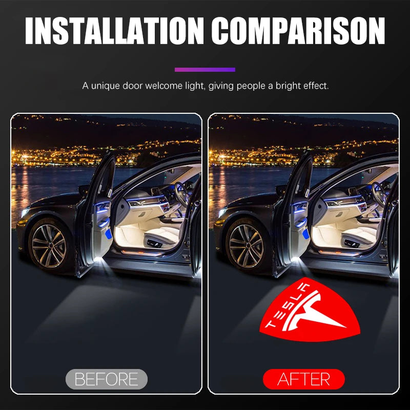 4Pcs Car Door Welcome Lamp HD LED Emblem Projector Lights for Tesla Model 3 Model X Model Y Model S Shadow Light Accessories