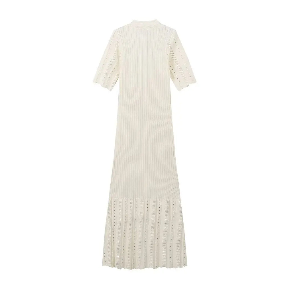Elegant Knitted Single Breasted Midi Dress Women's Patchwork Dresses Female 2025 Summer Robe New Black Beige Robes Evening Party