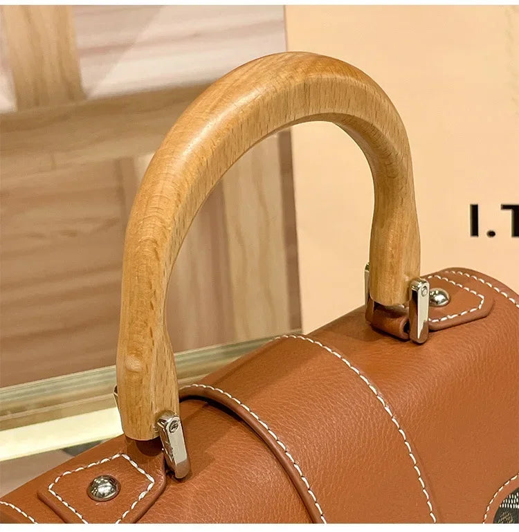 Women's Wooden Handle Genuine Leather Old Flower Cross-Border New Style Commute Keli Bag Single Shoulder Slant Cross Small Bag