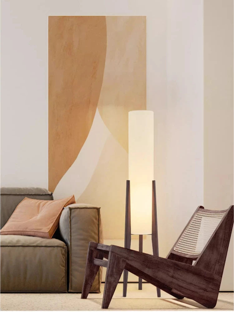 Retro Solid Wood Floor Lamp White Fabric Night Standing Light Home Decor Bedroom Bedside Living Dining Room Led Lighting Fixture
