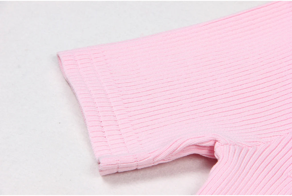 2025 Spring/Summer New Fashion Knitted Elastic Short Sleeve Solid Color Gold Button Slimming Style Commuter Women's Dress