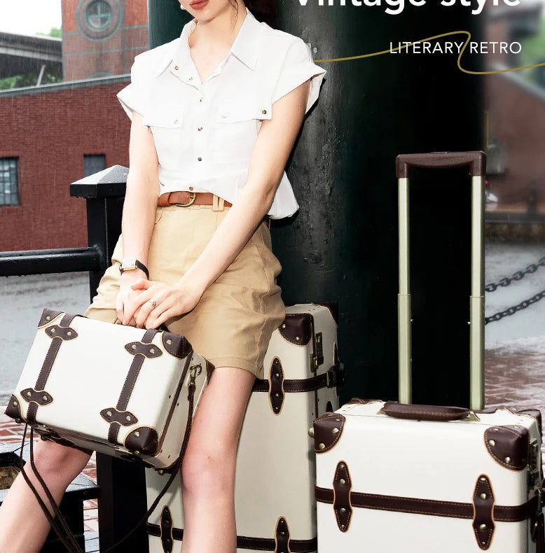 urecity Vintage Luggage Set, 3 Piece Retro trolley luggage bag,Travel Luggage with Spinner Wheels and Beauty Case (Army Green)