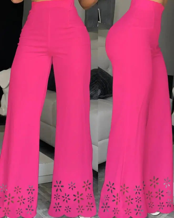 Elegant High Waist Wide Leg Bootcut Pants 2023 Summer European & American Fashion Simple Women's Flared Trousers