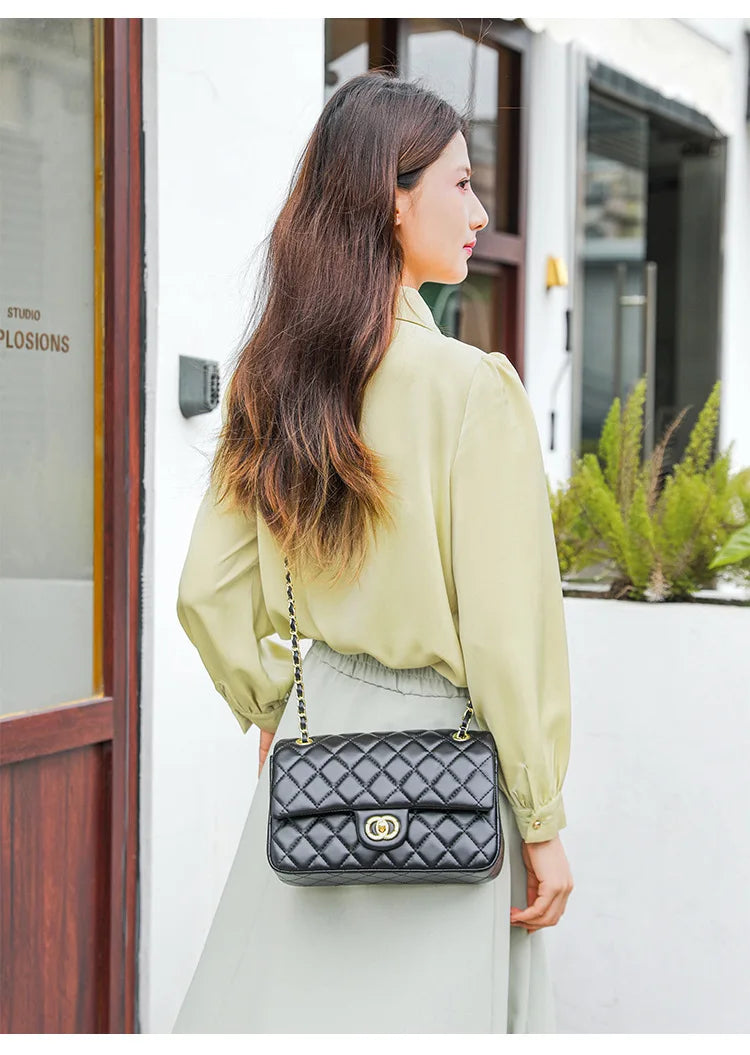 New Double Circle DIY Diamond Grid Chain Bag Fashionable Luxury Sheepskin Pattern Women's Single Shoulder Slant Cross Bag