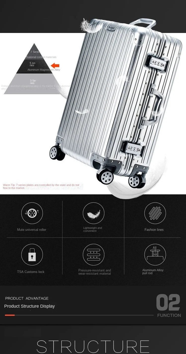 High Quality 100% Aluminum-magnesium alloy material 20/24/26/29 size travel Luggage Spinner brand Travel Suitcase