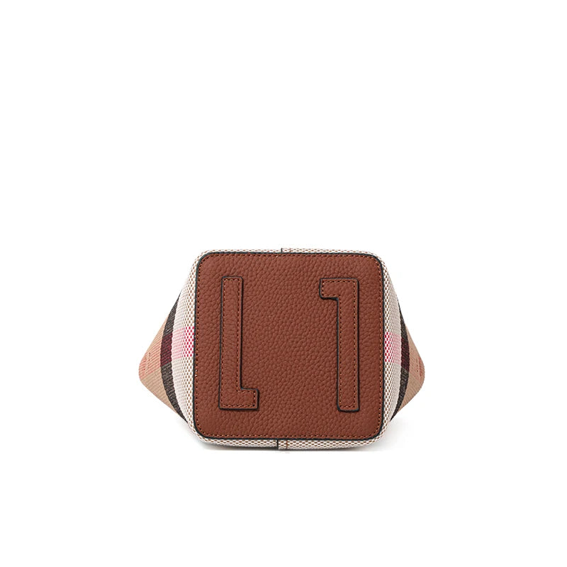 Genuine leather cowhide canvas checkered handbag 2025 new retro cross-body shoulder bag lady detachable shoulder strap small bag