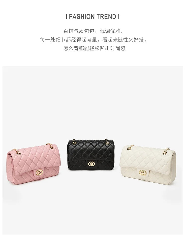 New Double Circle DIY Diamond Grid Chain Bag Fashionable Luxury Sheepskin Pattern Women's Single Shoulder Slant Cross Bag