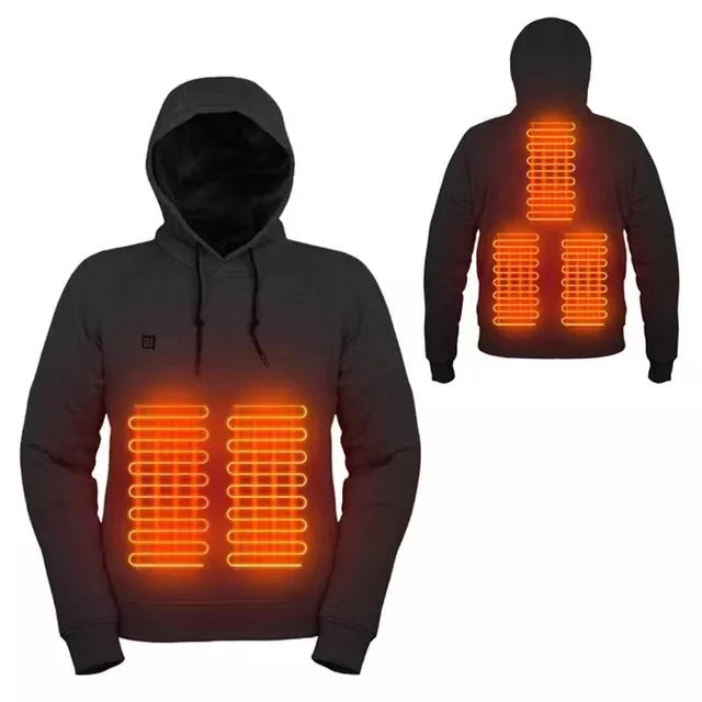 New Intelligent USB Heating Hoodie for Men Women Winter 5 Areas Coral Fleece Hooded Heated Clothes Outdoor Thermal Sportswear