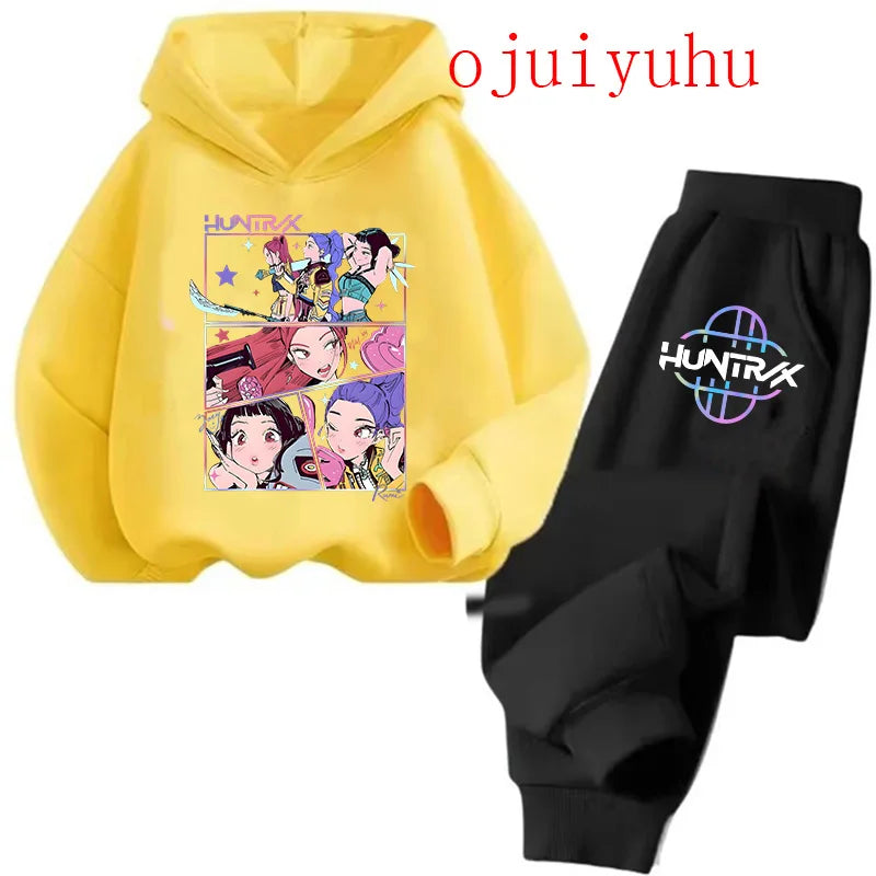 Unisex Sets Children Hoodies Kpop Demon Hunters Kawaii Pullover Sweatshirt Anime Trucksuit Cartoon Girls Boy Kids Clothes