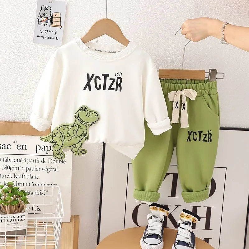 Fleece-Lined Sweatshirt Set Autumn Winter Wear Boy Children's Clothing Clothes Top Bottom Child Boys Outfit Kids Boy's Boy´s