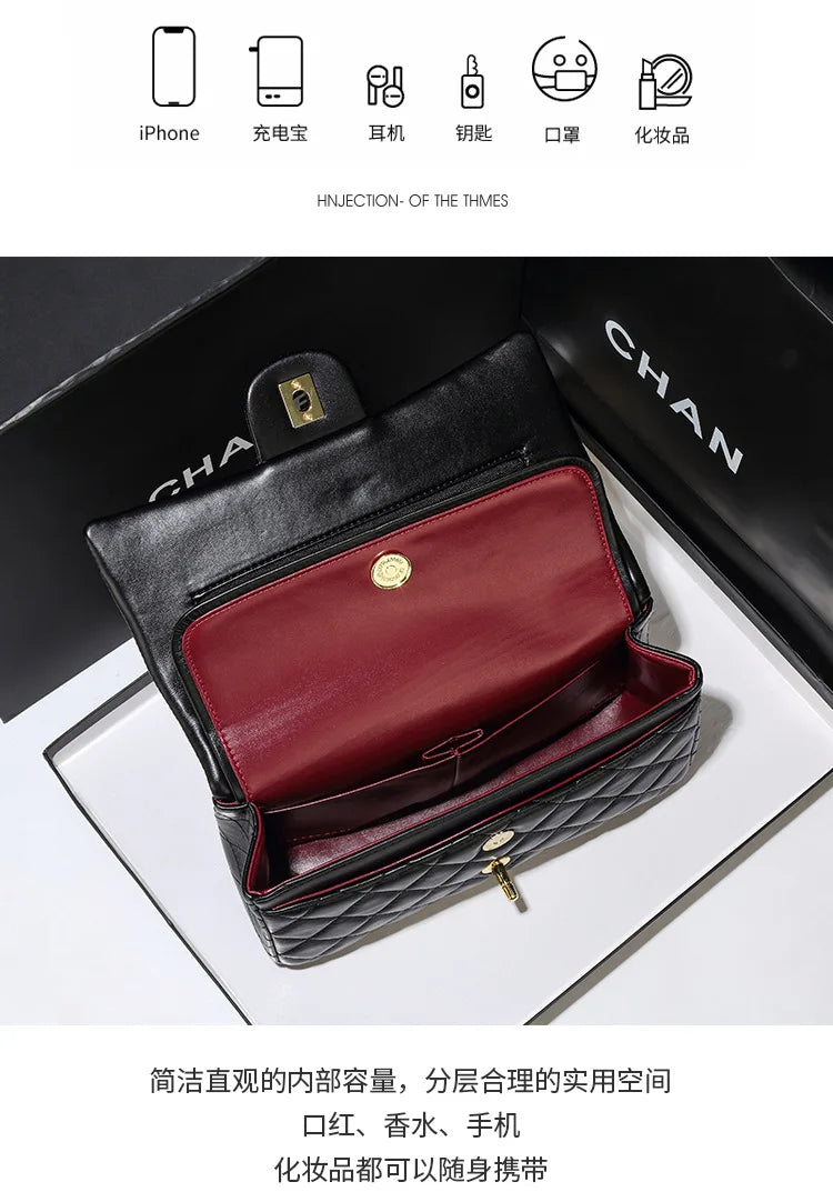 New Double Circle DIY Diamond Grid Chain Bag Fashionable Luxury Sheepskin Pattern Women's Single Shoulder Slant Cross Bag