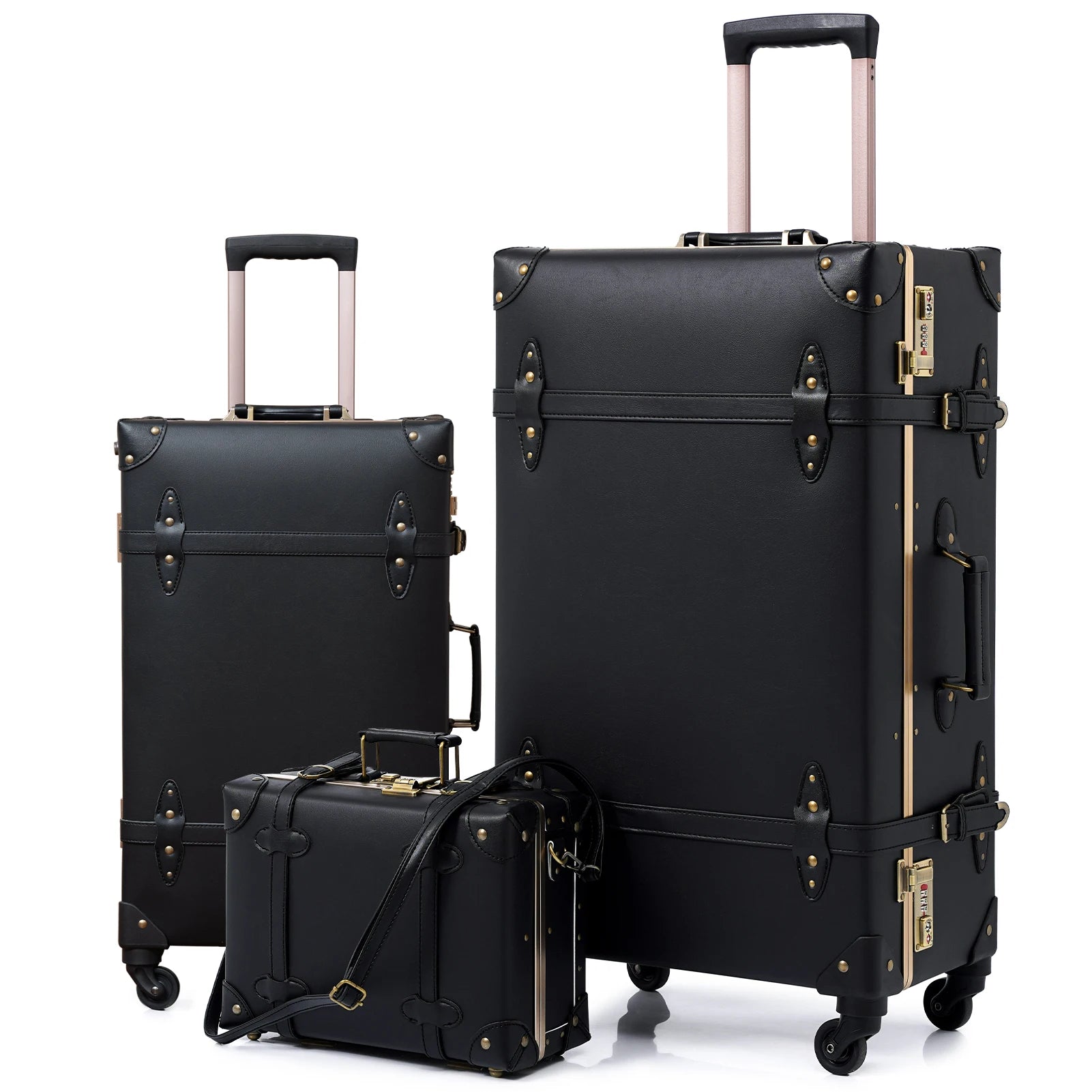 urecity Vintage Luggage Set, 3 Piece Retro trolley luggage bag,Travel Luggage with Spinner Wheels and Beauty Case (Army Green)