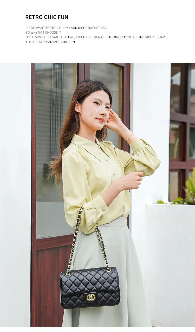 New Double Circle DIY Diamond Grid Chain Bag Fashionable Luxury Sheepskin Pattern Women's Single Shoulder Slant Cross Bag