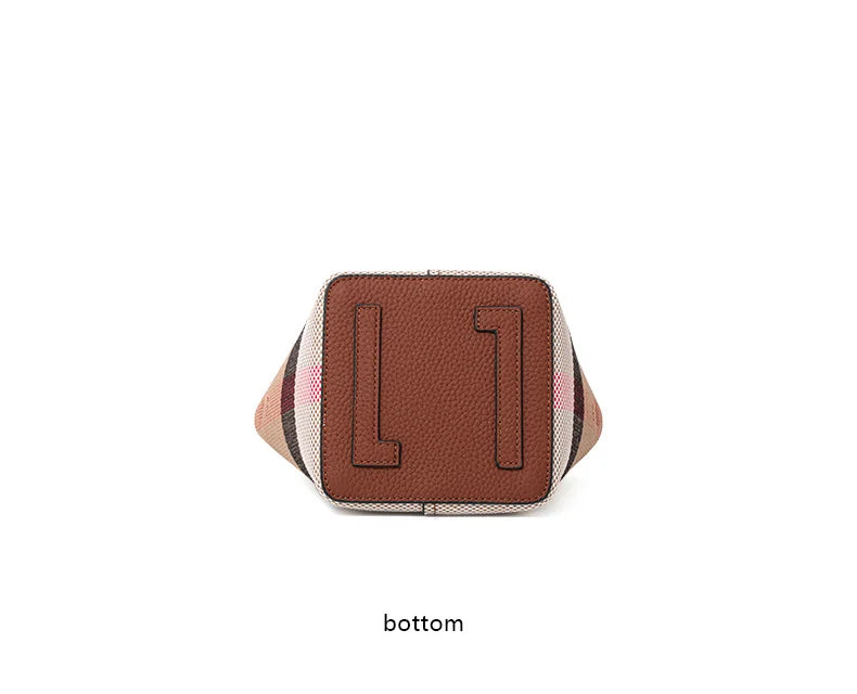 Genuine leather cowhide canvas checkered handbag 2025 new retro cross-body shoulder bag lady detachable shoulder strap small bag