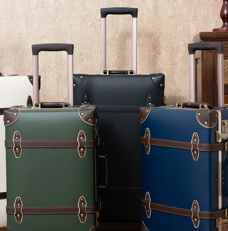 urecity Vintage Luggage Set, 3 Piece Retro trolley luggage bag,Travel Luggage with Spinner Wheels and Beauty Case (Army Green)