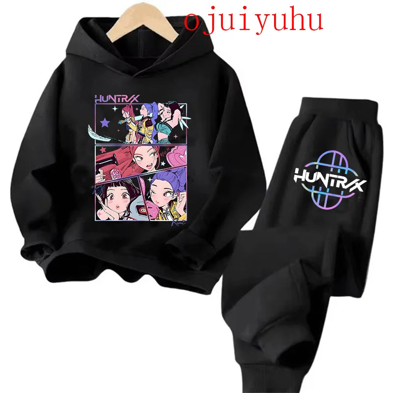Unisex Sets Children Hoodies Kpop Demon Hunters Kawaii Pullover Sweatshirt Anime Trucksuit Cartoon Girls Boy Kids Clothes