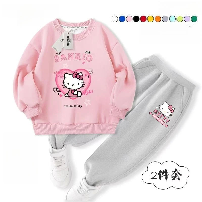 Baby Girl Clothes Set Autumn Kid Hello Kitty Printed Sweatshirts Pullover Top & Pants 2pcs Suit Children Boys Tracksuits Outfits