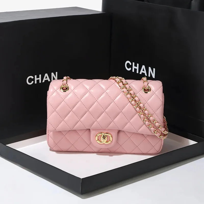 New Double Circle DIY Diamond Grid Chain Bag Fashionable Luxury Sheepskin Pattern Women's Single Shoulder Slant Cross Bag