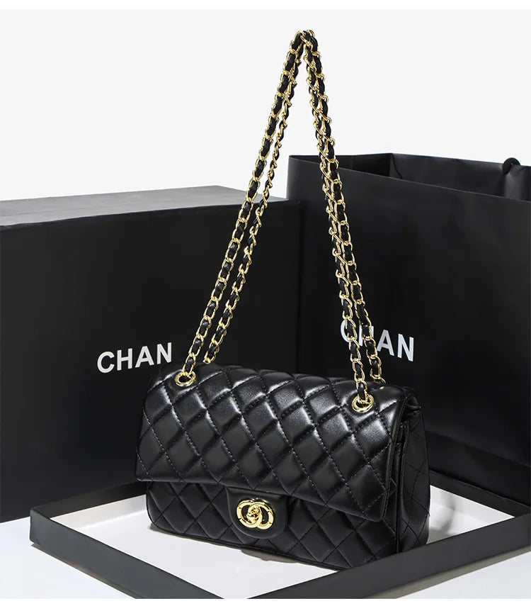 New Double Circle DIY Diamond Grid Chain Bag Fashionable Luxury Sheepskin Pattern Women's Single Shoulder Slant Cross Bag