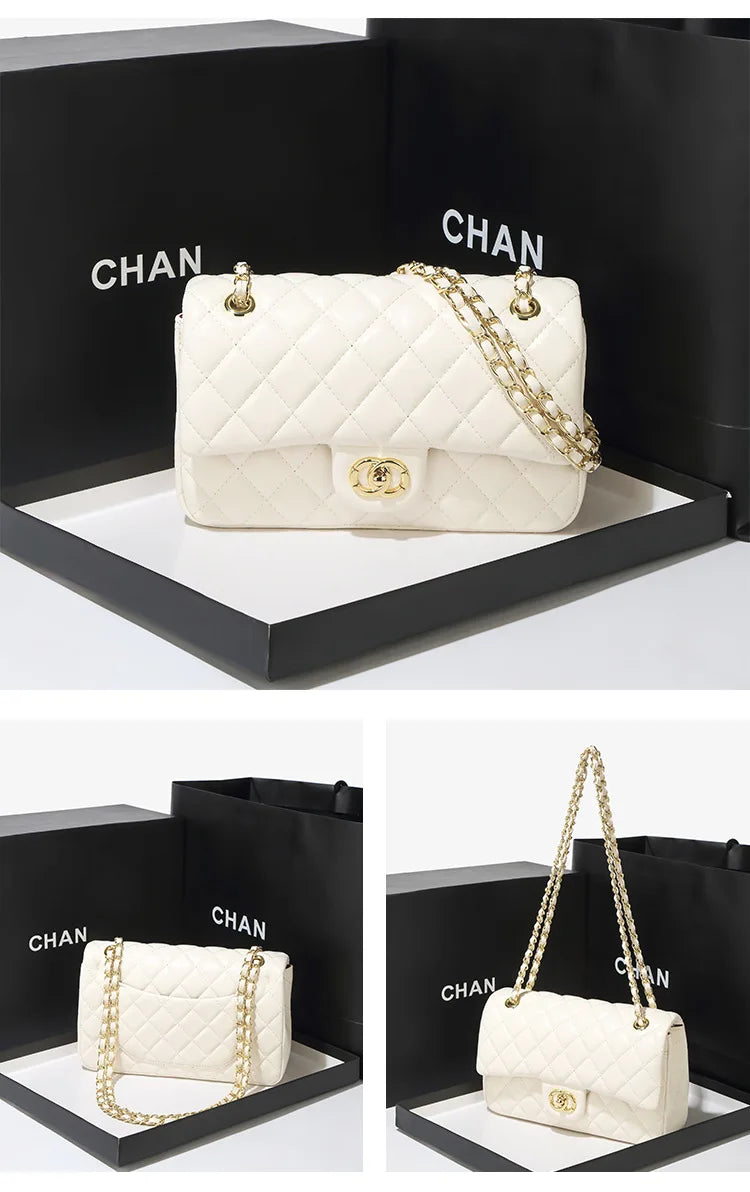 New Double Circle DIY Diamond Grid Chain Bag Fashionable Luxury Sheepskin Pattern Women's Single Shoulder Slant Cross Bag