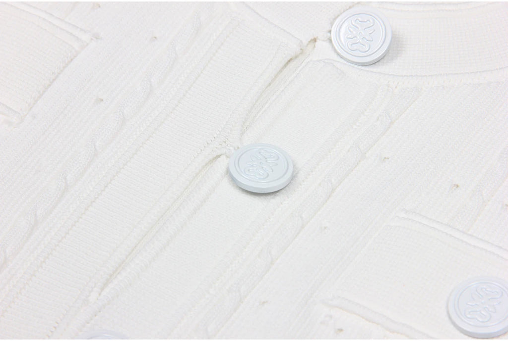 Three Color High-quality New Fashionable Elastic Knitted Hollow Round Neck Single Breasted Short Sleeved Slim Fit Women's Dress