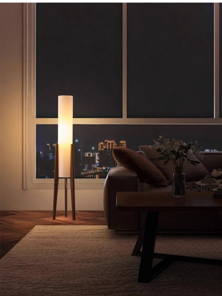 Retro Solid Wood Floor Lamp White Fabric Night Standing Light Home Decor Bedroom Bedside Living Dining Room Led Lighting Fixture