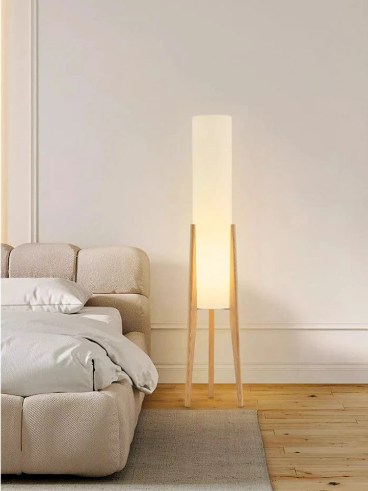 Retro Solid Wood Floor Lamp White Fabric Night Standing Light Home Decor Bedroom Bedside Living Dining Room Led Lighting Fixture