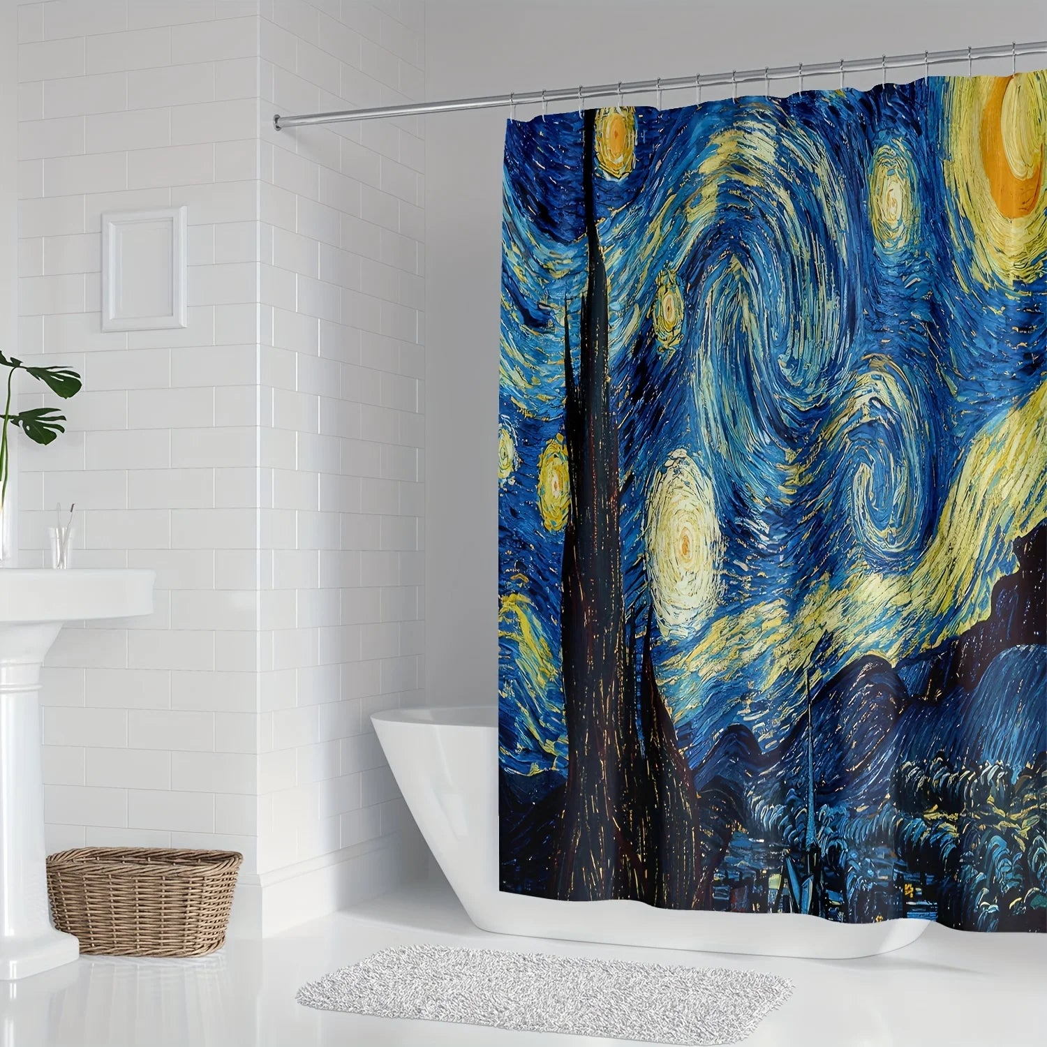A Starry Night Shower Curtain: Bring the Iconic Masterpiece to Your Bathroom with This Stunning Design, Featuring Swirling Stars