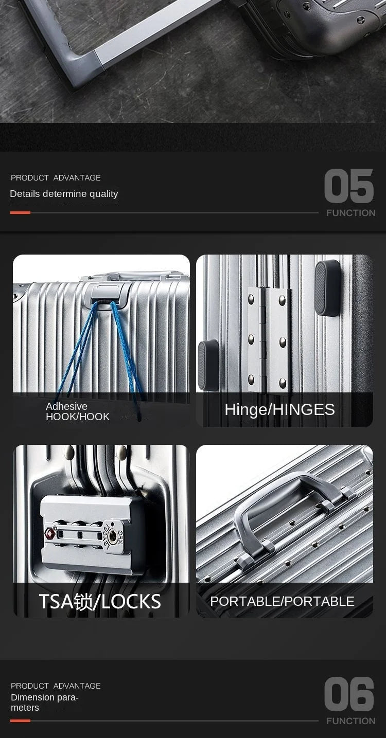 High Quality 100% Aluminum-magnesium alloy material 20/24/26/29 size travel Luggage Spinner brand Travel Suitcase