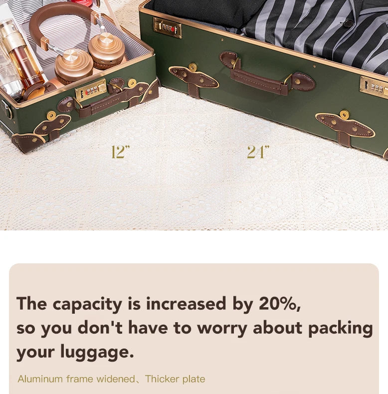 urecity Vintage Luggage Set, 3 Piece Retro trolley luggage bag,Travel Luggage with Spinner Wheels and Beauty Case (Army Green)