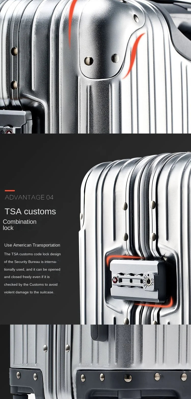 High Quality 100% Aluminum-magnesium alloy material 20/24/26/29 size travel Luggage Spinner brand Travel Suitcase