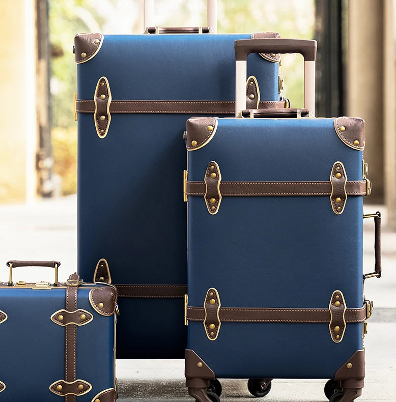 urecity Vintage Luggage Set, 3 Piece Retro trolley luggage bag,Travel Luggage with Spinner Wheels and Beauty Case (Army Green)