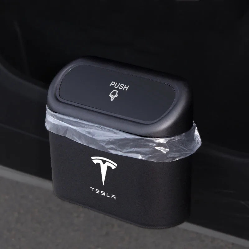 Hanging Car Trash Can ABS Square Pressing Trash Bin Auto Interior for Tesla Model 3 Model S X Y Roadster SpaceX Car Accessories