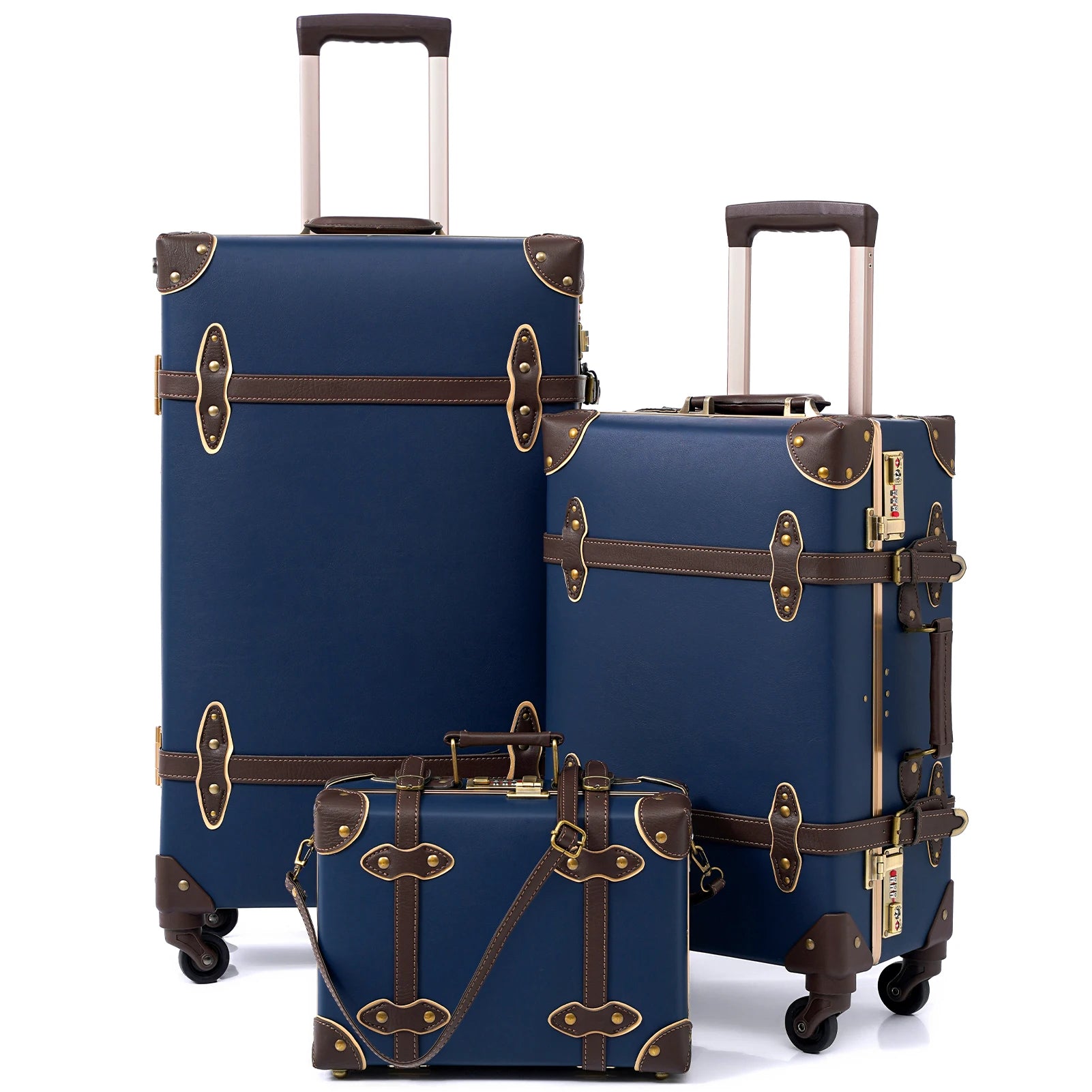 urecity Vintage Luggage Set, 3 Piece Retro trolley luggage bag,Travel Luggage with Spinner Wheels and Beauty Case (Army Green)
