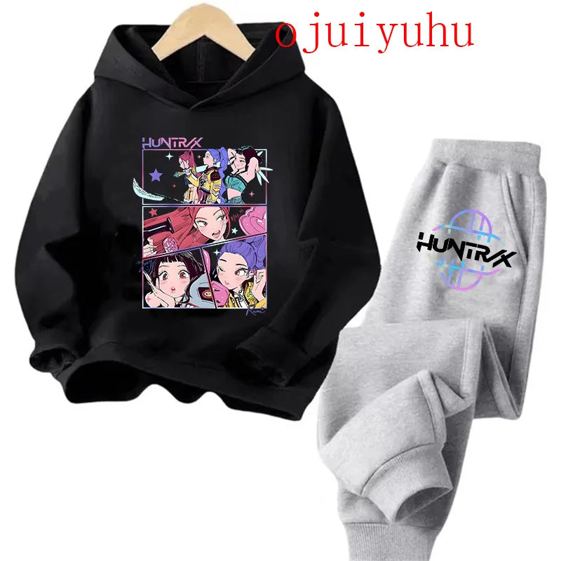Unisex Sets Children Hoodies Kpop Demon Hunters Kawaii Pullover Sweatshirt Anime Trucksuit Cartoon Girls Boy Kids Clothes