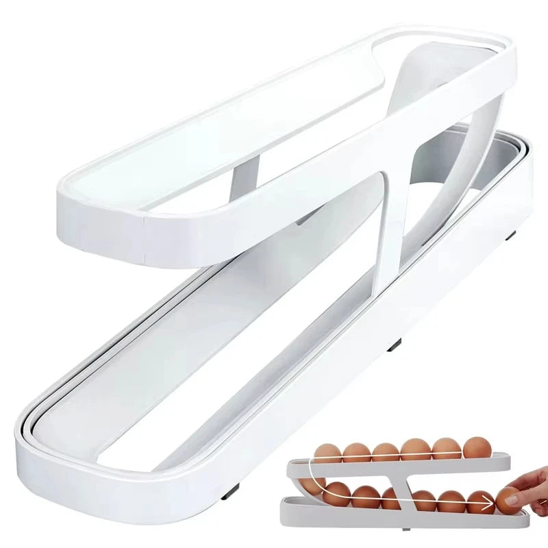 Bilayer Fridge Egg Storage Box Automatic Rolling Eggs Holder Rack Ladder Style Refrigerator Eggs Dispenser Egg Organizers Holder