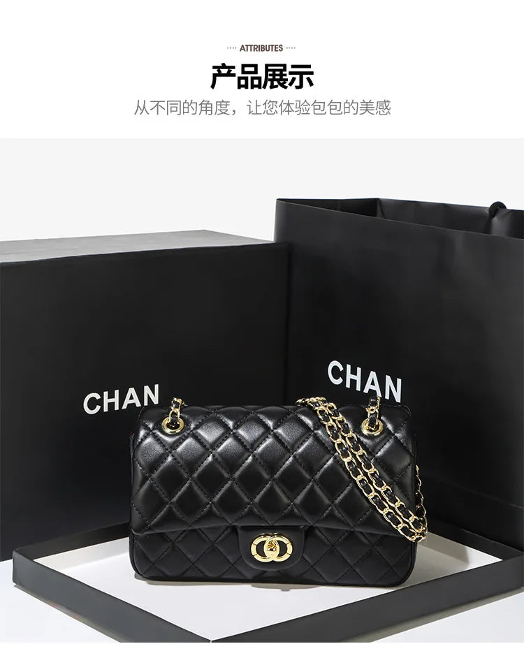 New Double Circle DIY Diamond Grid Chain Bag Fashionable Luxury Sheepskin Pattern Women's Single Shoulder Slant Cross Bag