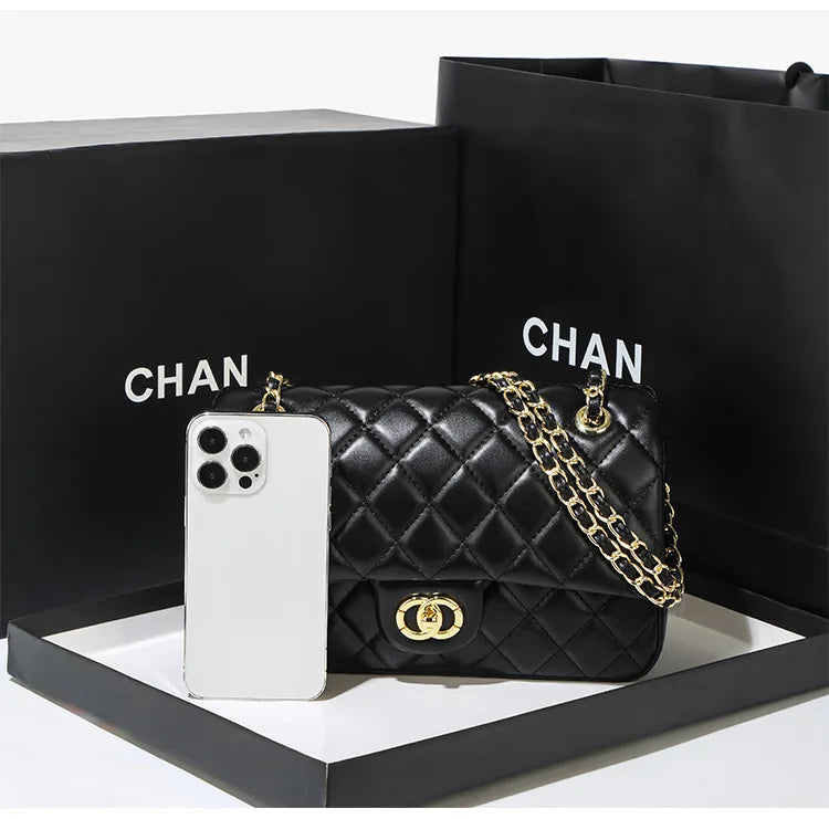 New Double Circle DIY Diamond Grid Chain Bag Fashionable Luxury Sheepskin Pattern Women's Single Shoulder Slant Cross Bag