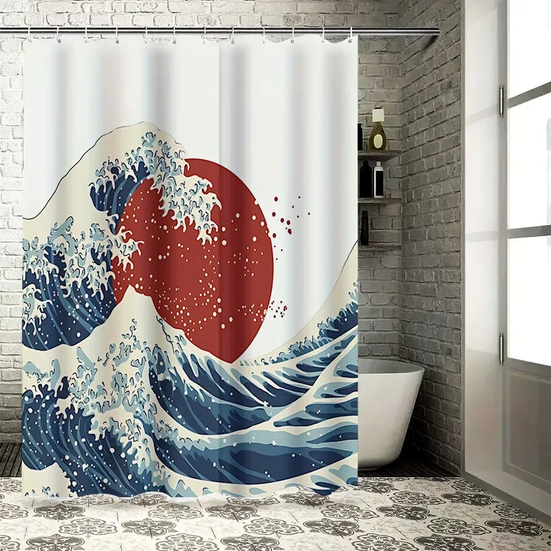 The Great Wave off Kanagawa Shower Curtain Japanese Style Bathroom Decor Art Print Waterproof Polyester Fabric Bath Curtain