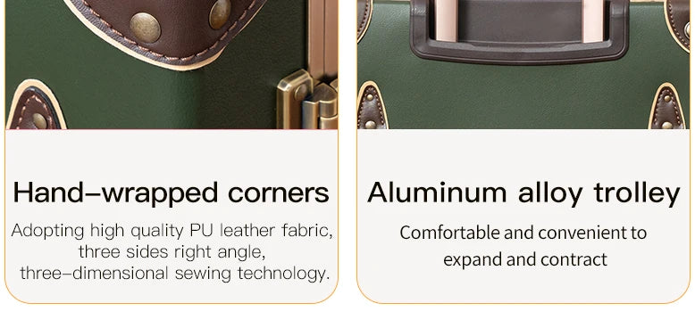 urecity Vintage Luggage Set, 3 Piece Retro trolley luggage bag,Travel Luggage with Spinner Wheels and Beauty Case (Army Green)
