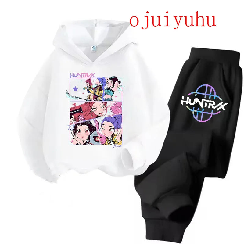 Unisex Sets Children Hoodies Kpop Demon Hunters Kawaii Pullover Sweatshirt Anime Trucksuit Cartoon Girls Boy Kids Clothes