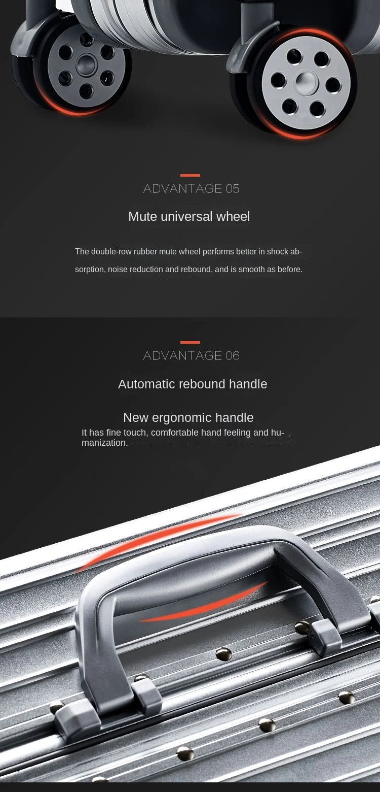 High Quality 100% Aluminum-magnesium alloy material 20/24/26/29 size travel Luggage Spinner brand Travel Suitcase