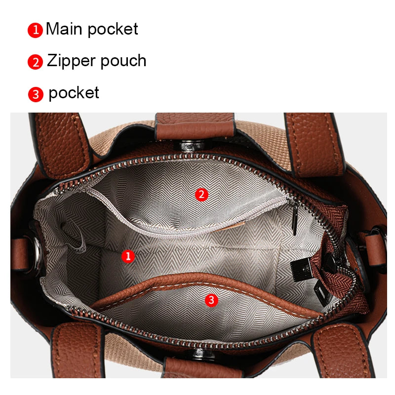 Genuine leather cowhide canvas checkered handbag 2025 new retro cross-body shoulder bag lady detachable shoulder strap small bag