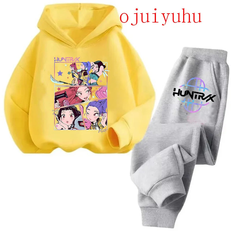 Unisex Sets Children Hoodies Kpop Demon Hunters Kawaii Pullover Sweatshirt Anime Trucksuit Cartoon Girls Boy Kids Clothes