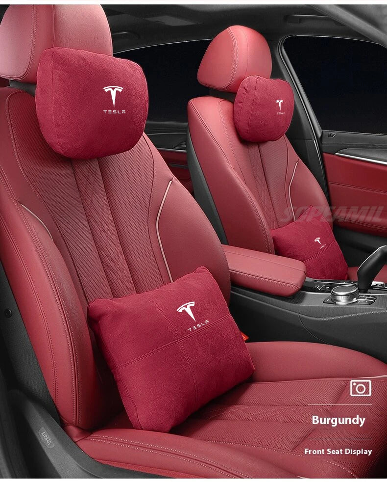 Tesla Model 3 Model Y Model S Model X Suede Car Headrest Neck Support Seat Waist pad Lumbar cushion Soft Neck Pillow Accessories