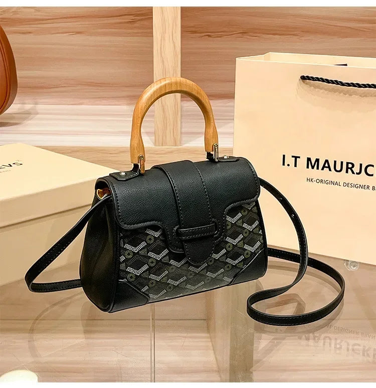 Women's Wooden Handle Genuine Leather Old Flower Cross-Border New Style Commute Keli Bag Single Shoulder Slant Cross Small Bag