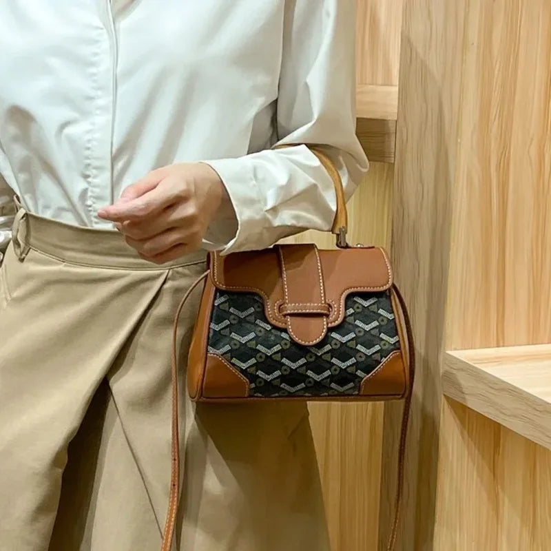 Women's Wooden Handle Genuine Leather Old Flower Cross-Border New Style Commute Keli Bag Single Shoulder Slant Cross Small Bag