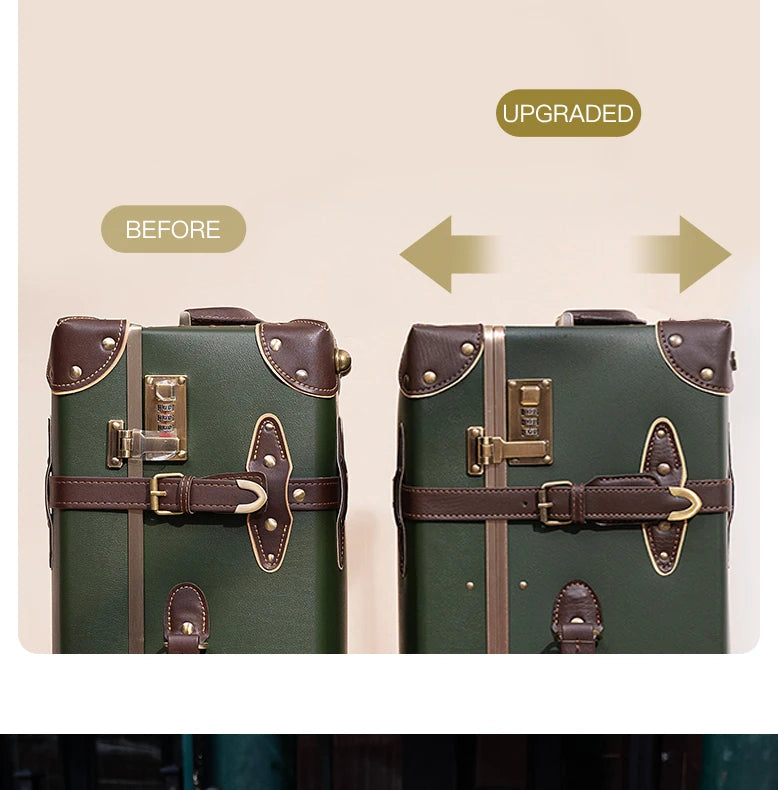 urecity Vintage Luggage Set, 3 Piece Retro trolley luggage bag,Travel Luggage with Spinner Wheels and Beauty Case (Army Green)