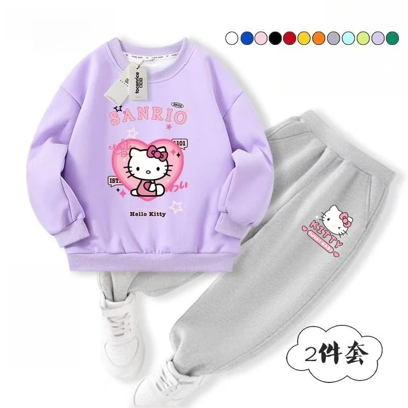 Baby Girl Clothes Set Autumn Kid Hello Kitty Printed Sweatshirts Pullover Top & Pants 2pcs Suit Children Boys Tracksuits Outfits