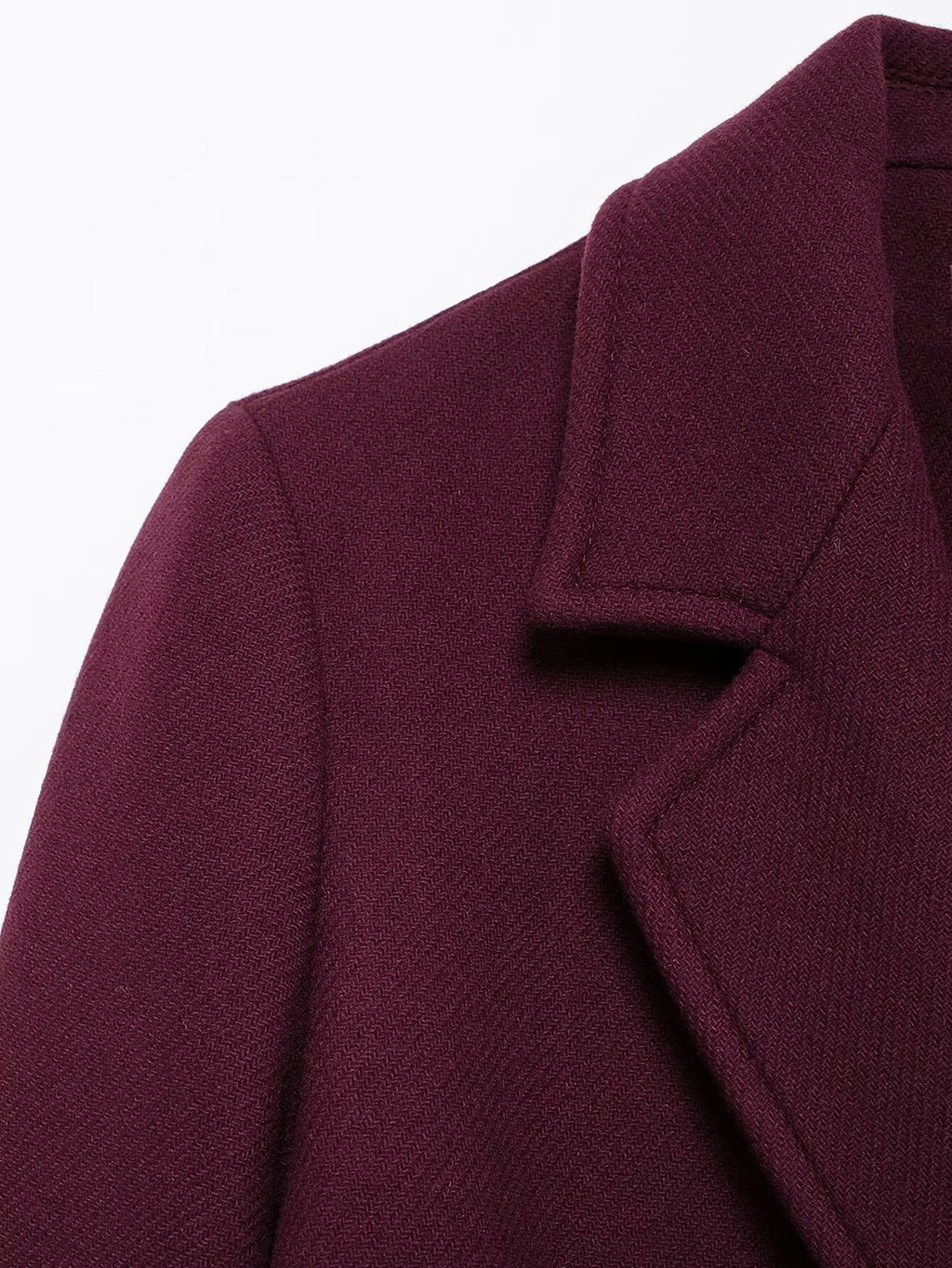TRAFZA Women Fashion Burgundy Woolen Coat Double Breasted Long Sleeve Lapel Blends Jacket Autumn Winter High Street Outerwear